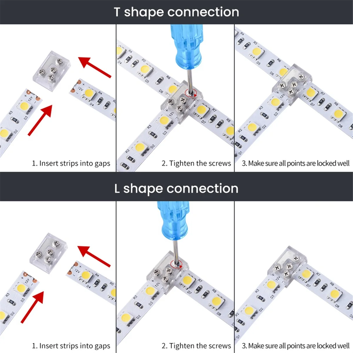 10 шт. угловой светодиодный разъем с винтовым креплением 24 В/5 А 2P 8 мм L T-разъем для