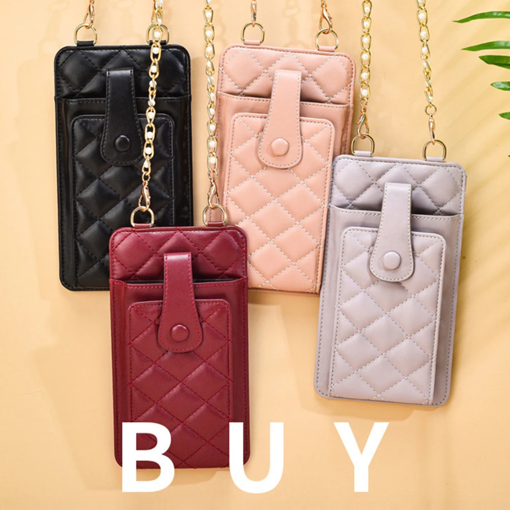 

Stylish Ultra-thin Vertical Chain Phone Bag Removable Strap Portable Coin Purse Gift For Birthday Anniversary