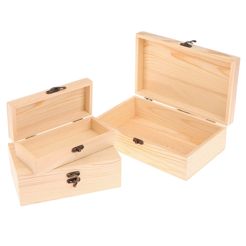 Rectangular Wooden Storage Box Organizer Wooden Storage Case Simple Storage Container Dust-Proof With Lock Jewelry Box Case