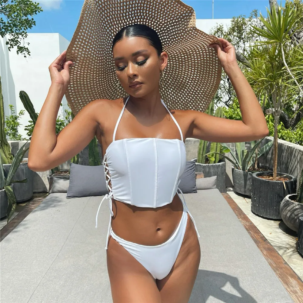 

Summer 2023 Women Y2k Swimsuit Fashion Beach Bath Clothing Lace Up Sexy​ Women Swim Suit Set Woman 2 Pieces Bikini Set Swimwear
