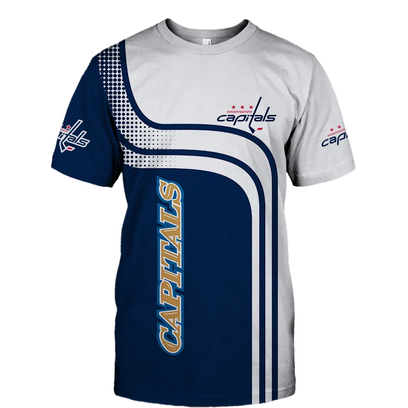 

Summer Casual Tops Washington White Blue Stitching Curve Dot Letter Print Capitals T-shirts