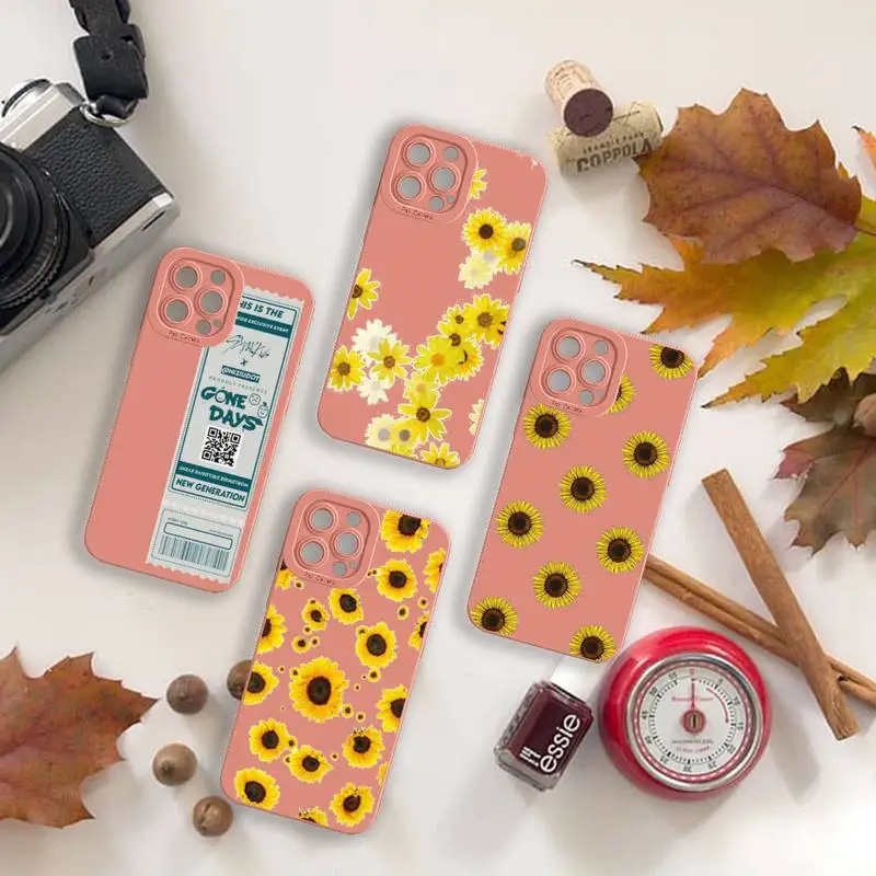 

sunflower Luxury Unique Design Phone Case For iPhone 13 12 11 Pro MAX Mini X XS XR 7 8 Plus Camera Lens Liquid Silicone