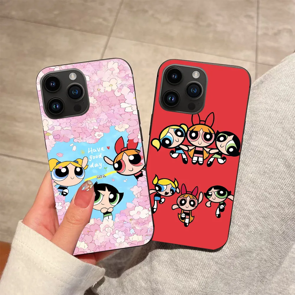 WAA-5 Cute Powerpuff Girl Black Flexible TPU Case For Samsung A22 25 30 31 32 33 35 41 50 51 52 53 54 55 70 71