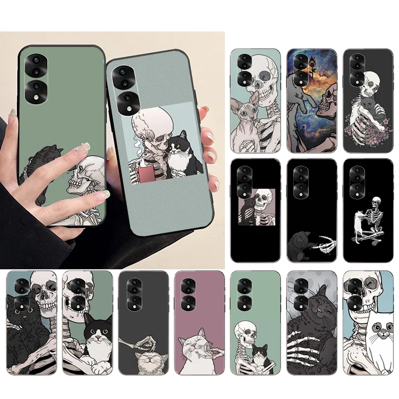 

Skeleton Cat Phone Case for Huawei Honor X9 X8 X7 X6 70 50 60 Pro 10X 20 Lite 8A 8S 8X 9X 9A 9S 10i Funda