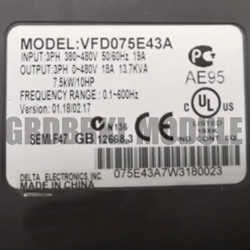Оригинальный VFD075E43A 3 фазы 380 В 7 5 кВт 10 л.с. 18 А 600 Гц