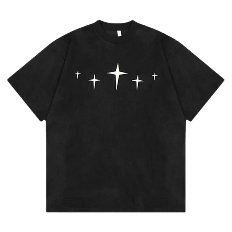Yprs Men's Wear Style Vintage Cross Street Letter Sleeves T-shirt Women's Trendy Brand Loose-fit Amois Leather Velvet Half |