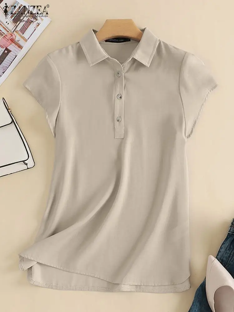 

Женские элегантные облегающие топы ZANZEA из джинсовой ткани, повседневные однотонные свободные пуловеры, топы с коротким рукавом, летняя блу...