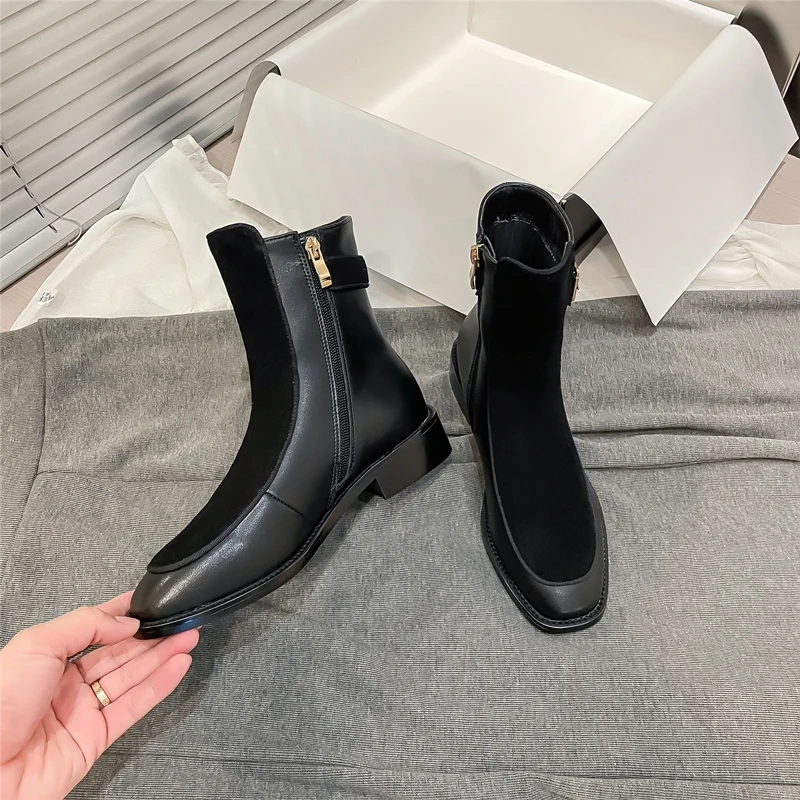 AIYUQI Ankle Boots Women Genuine Leather 2023 New Winter Fashion Women Booties British Style Rear Zipper Ladies Knight Boots