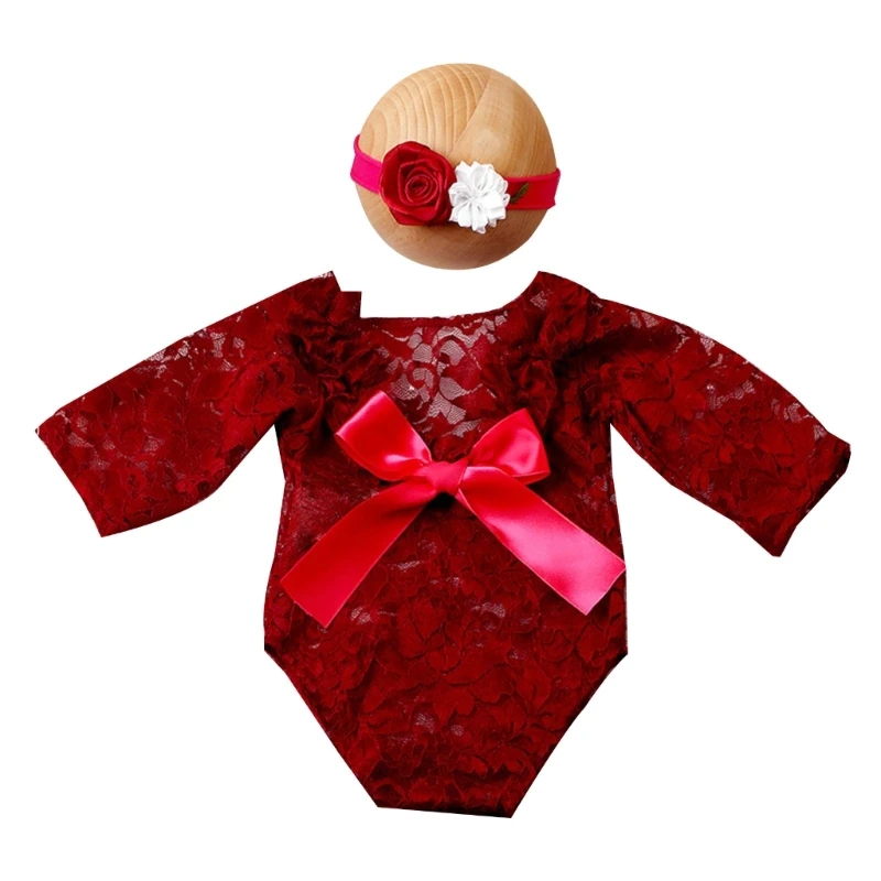 

Baby Girl Photo Costume Lace Romper Newborn Photography Hairband Princess Outfit