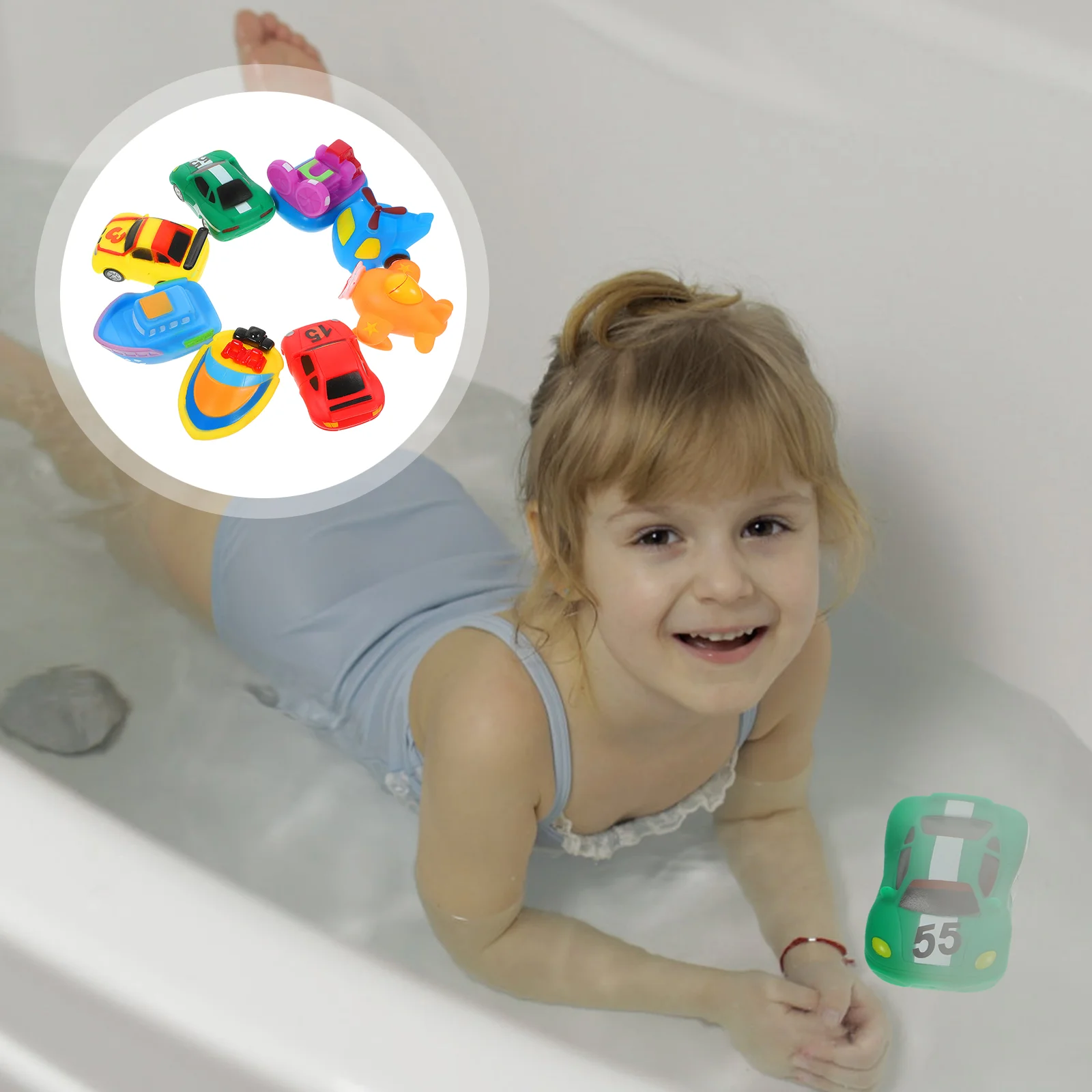 

8 Pcs Baby Tub Squeeze Sound Bath Toy Car Bathtime Toys Vehicle Bathing Floating
