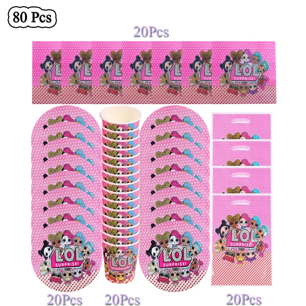 

10 People Surprise Doll Theme Kids Birthday Party Favor Disposable Decorations Tableware Supplies Cup Plate Napkin Straw Banner