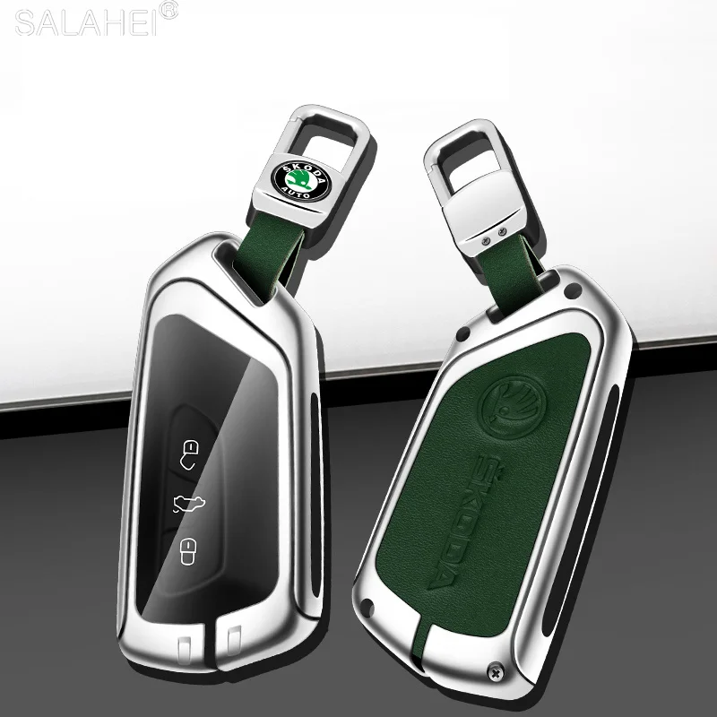 

Zinc Alloy Leather Car Smart Remote Key Case Cover Protector Shell Fob For Skoda Octavia 4 8 A8 2020 2021 Keychain Accessories
