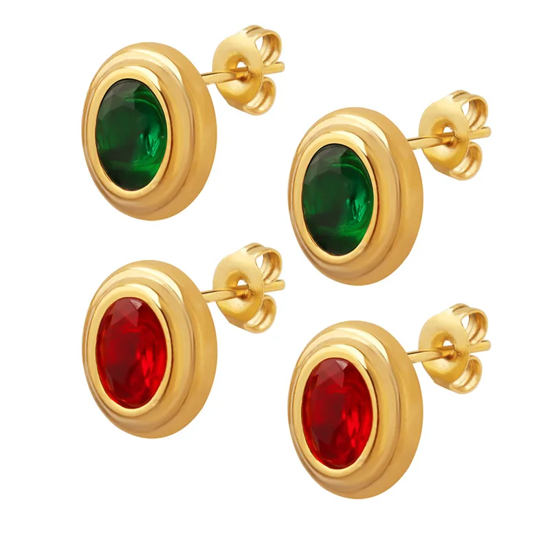 

Red Green Zircon Earrings French Vintage Fashion 316L Stainless Steel Earrings For Women Non-fading Jewelry