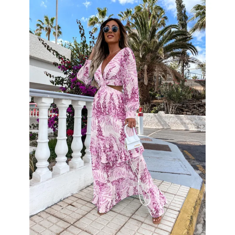 Women Summer Hollow Out Lantern Sleeve V-Neck Backless Long Dresses 2022 Sexy Maxi Dress Female Club Party Tunic Beach Cover Up 4 Women Summer Hollow Out Lantern Sleeve V-Neck Backless Long Dresses 2022 Sexy Maxi Dress Female Club Party Tunic Beach Cover Up 4