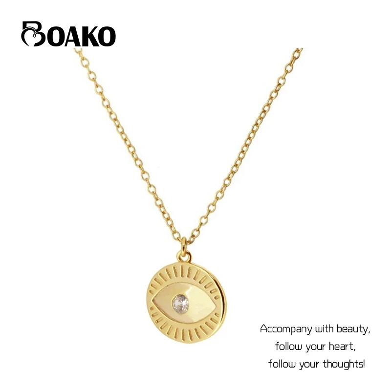 

BOAKO 925 Sterling Silver Korean Fashion INS Evil Eye Diamond Pendant Necklace For Women Girls Gifts Party Fine Jewelry Collares