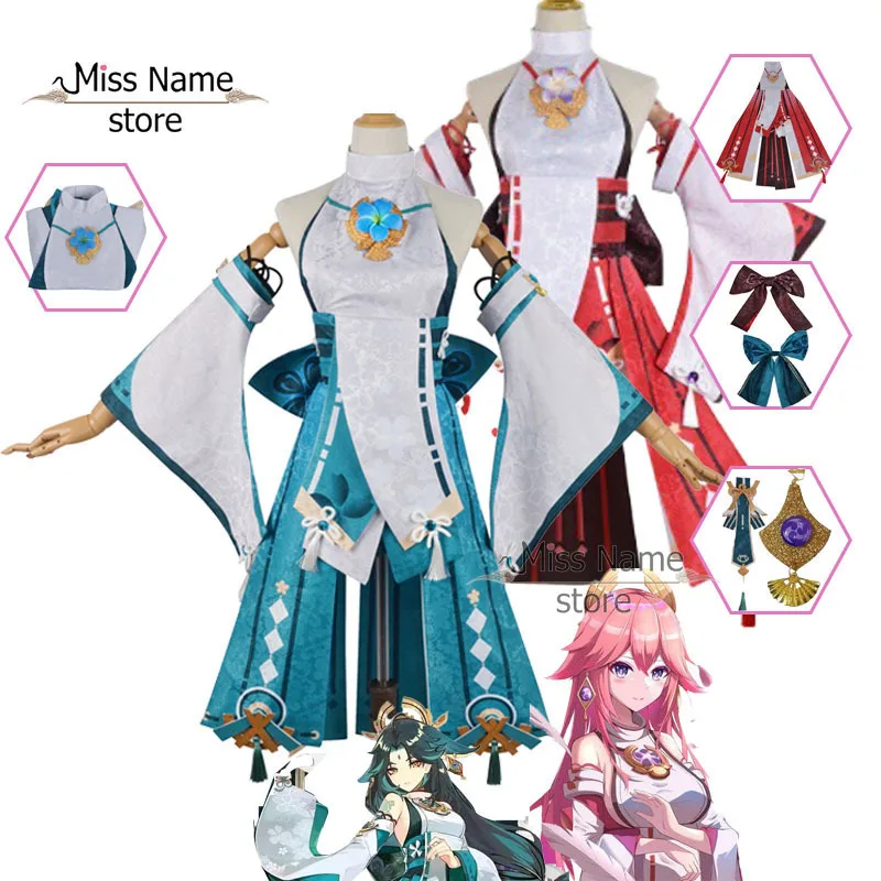 

Костюм для косплея Xiao Yae Miko Женский, очаровательный костюм, ударопрочный костюм геншина и парик, аниме косплей, ботинки, реквизит
