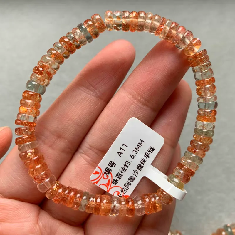 Натуральный оранжевый солнечный камень клубничный кварц берилловый браслет 7 5