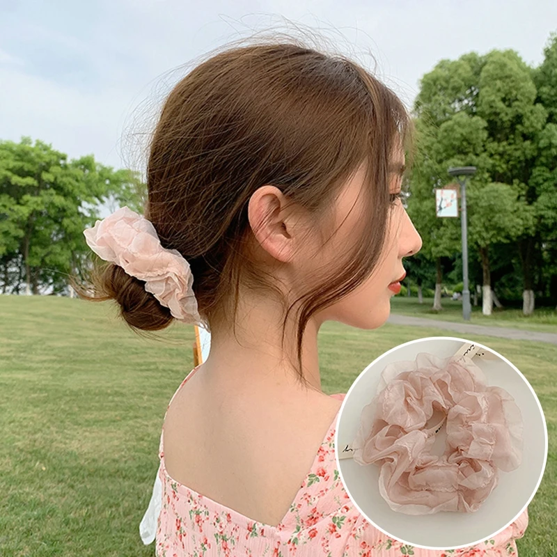 

Fashion Pink Mesh Large Intestine Hair Ring Headdress Hair Tie Elastic Hair Bands Women Hair Ties Girls Hair Accessories