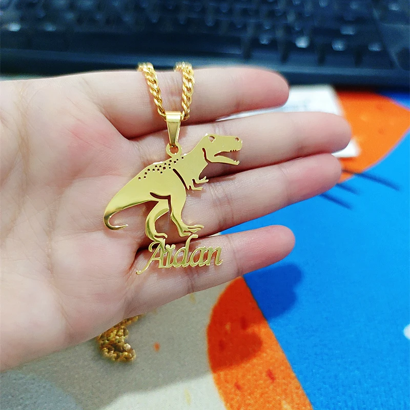 Stainless Steel Custom Dinosaur Name Necklace Personalized Any Anime Character Nameplate Necklaces For Women Child Jewelry