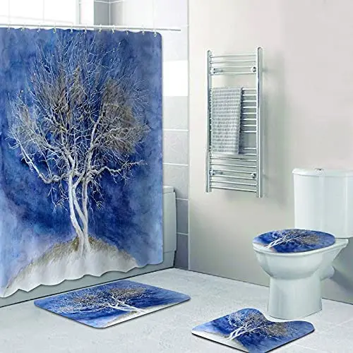 Занавеска для душа на тему ночного неба леса галактики высокого дерева синего