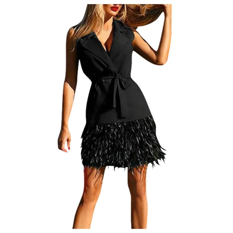 

Ladies Sexy Dress Formal Prom Party Suit Collar Sleeveless Backless Long Skirt Plus Size Dress 2021 Summer New Black Dress