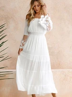 light luxury high end street hipster white 2020 word neck lace stitching girls birthday party y2k dress womens long skirt