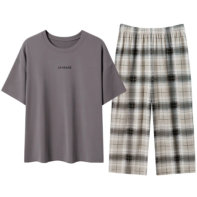 Pajamas Women's Cotton Summer Short-sleeved Cropped Pants Comfortable and Cute Casual Home Suit with Round Neck Soft Loungewear