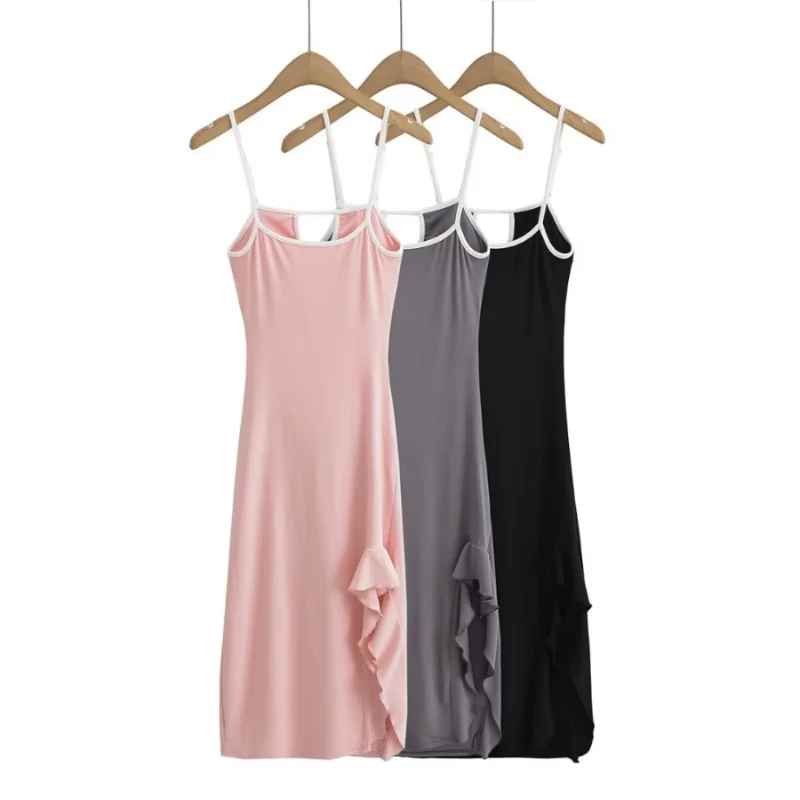 

Summer 2023 new sweet hot girl backless ruffle split midi slip dress