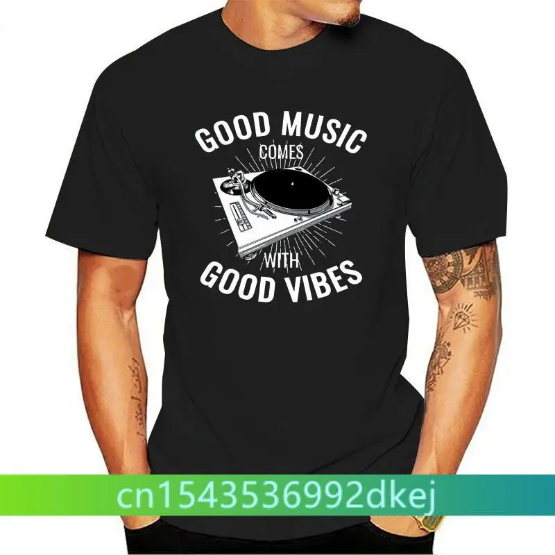 

Good Music Vibes Men'S Funny Dj Turntable Vinyl Record Player Technics Cotton Short Sleeve O-Neck Summer Slim Cool Tees Shirt