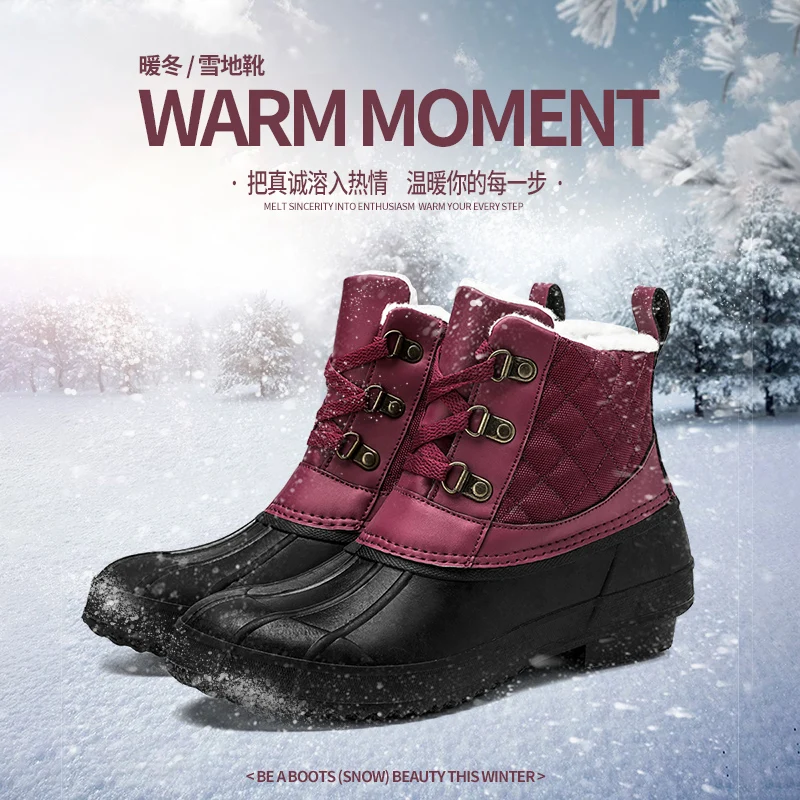 

Snow Boot Woman Winter 2022 New in Women's Boots on Offer Free Shipping Waterproof Sandproof Cotton Shoes Lace Up Mid-Calf Warm
