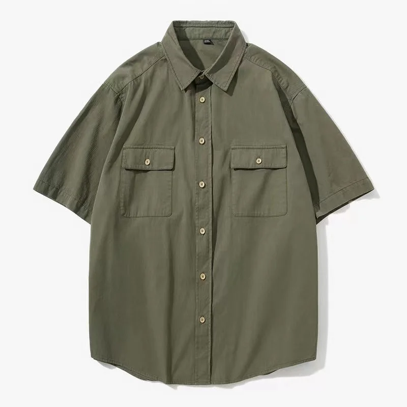 American Retro Men'S Shirt Tooling Thin Short Sleeves Summer Trend Male Tops Loose Multi-Pocket Casual Menswear Half Sleeve