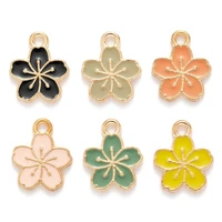 20pcslot mini sakura alloy five petal flower enamel charms cherry blossoms rubber band earring bracelet pendant 1512mm