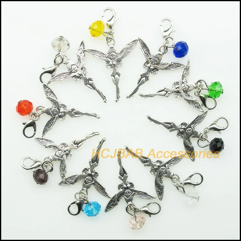 10 шт. смешанный круглый кристалл античный серебряный цвет ангел с застежкой Подвески 25x29 мм