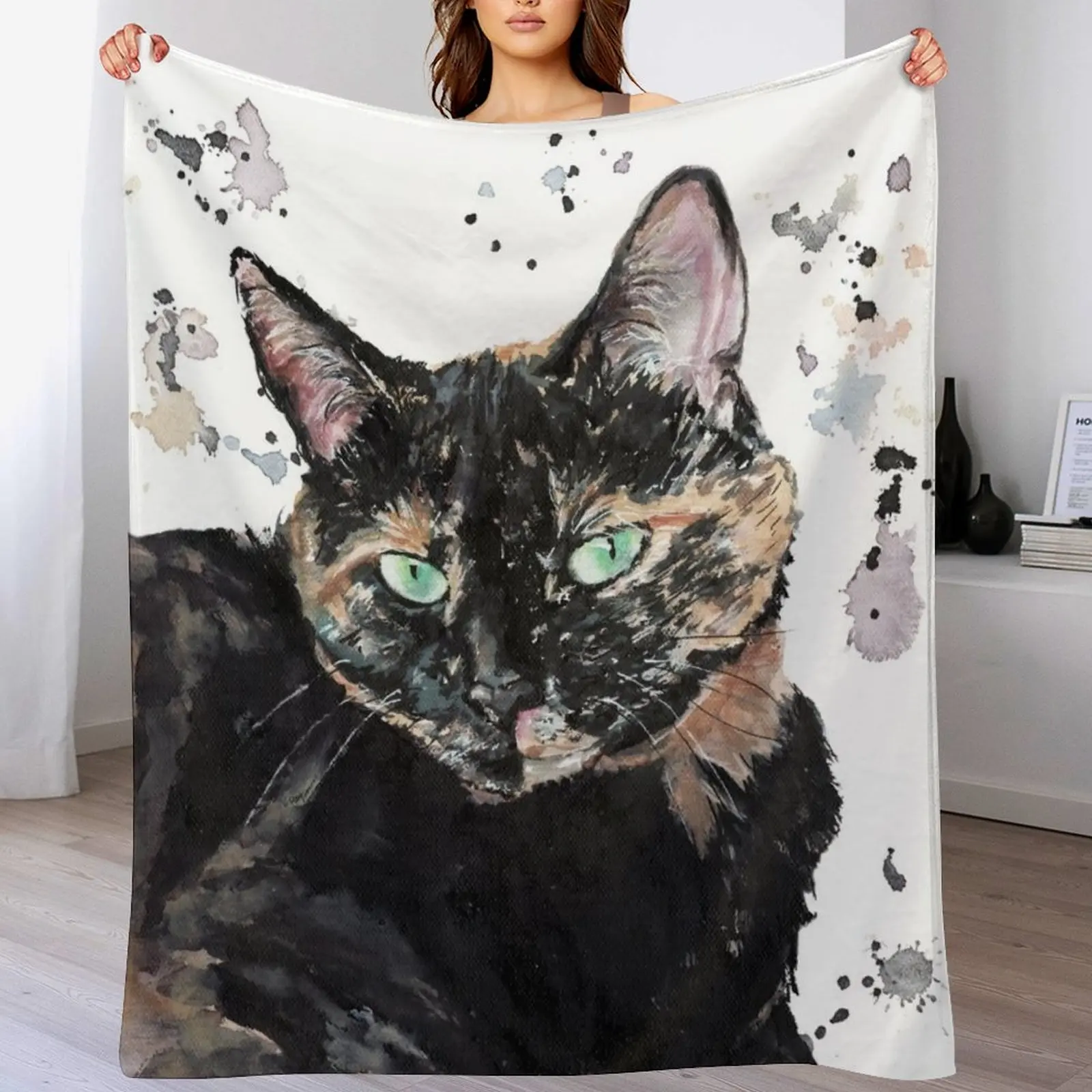 Фото Плед Watercolour Torti Cat, ультра-плюшевый, уютный плед для сна и отдыха №1