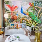 Настенные 3D-обои ручной росписи маслом по индивидуальному размеру, рисунок леса, павлина, попугая, домашний декор