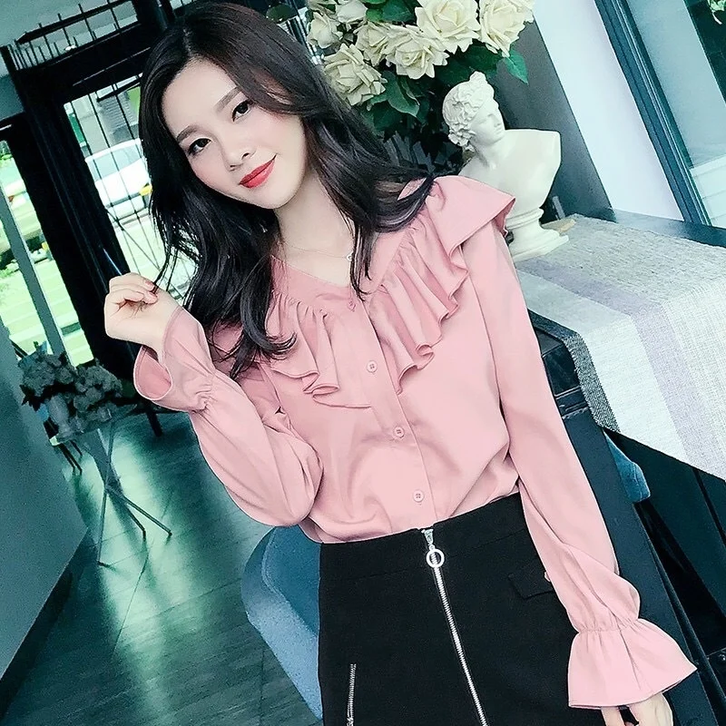 

Women's Dress 2023 Fashion Chiffon Shirt Long Sleeve Top with Blusas Clothes for Women Tops Shirts Blouses
