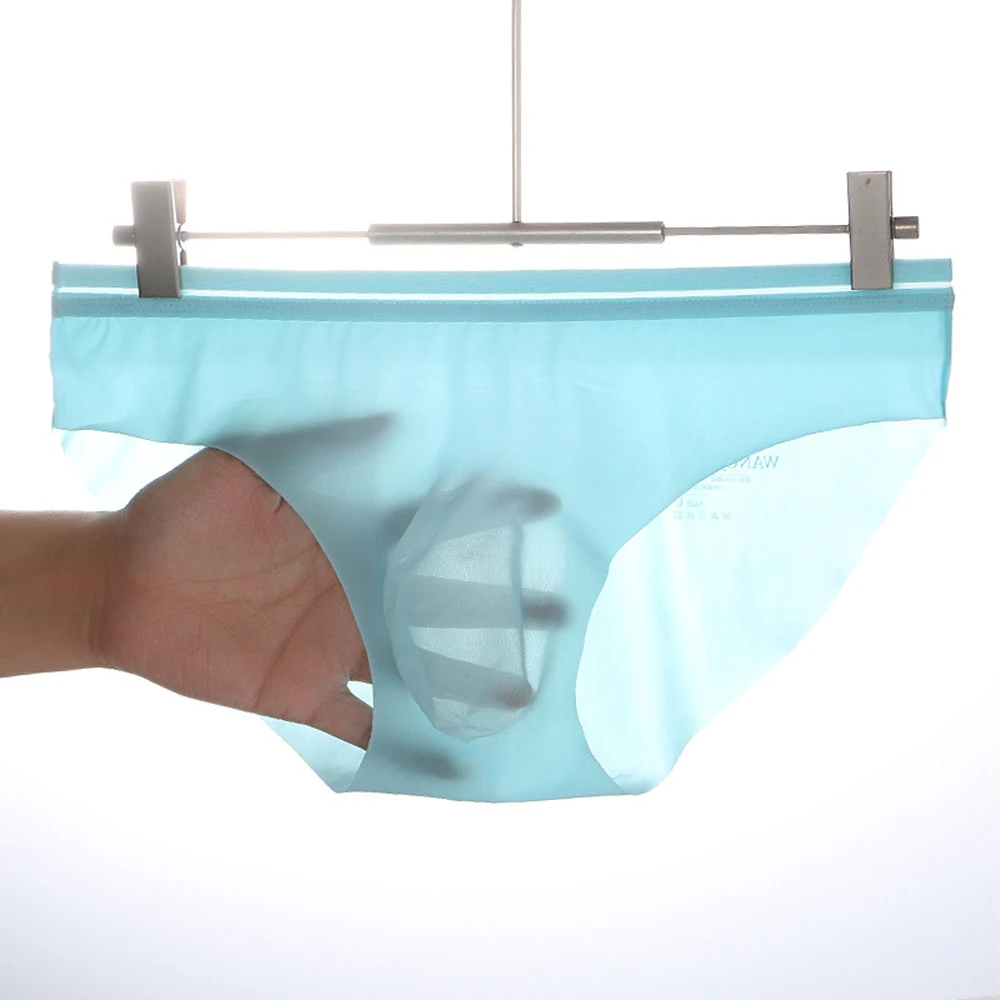 

Ice Silk Briefs Men Smooth Seamless Underwear Sexy Transparent Underpants Male Breathable Bulge Pouch Panties Soft Knicker