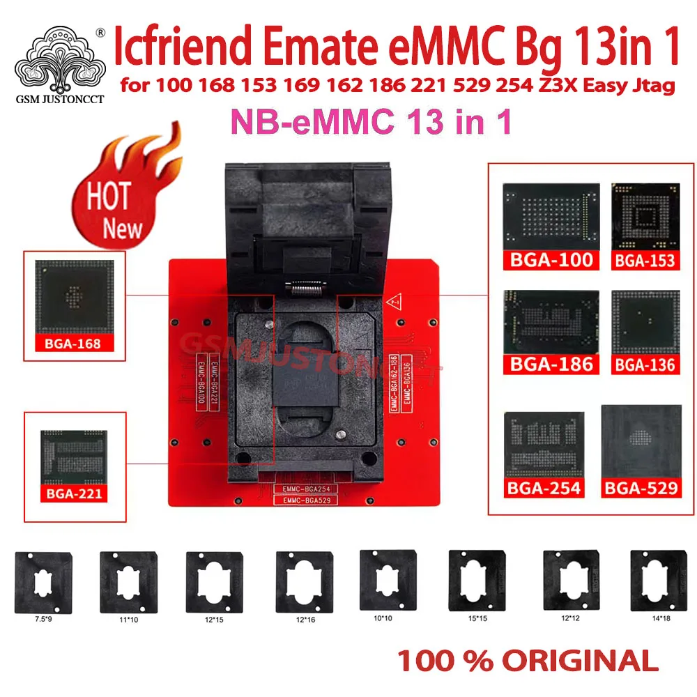 ICFRIEND MOORC  E-MATE X 13 IN 1 SET / EMATE PRO / E-MATE / E-SOCKET ALL IN 1 Support BGA100/136/168/153/169/162/186/221/529/254