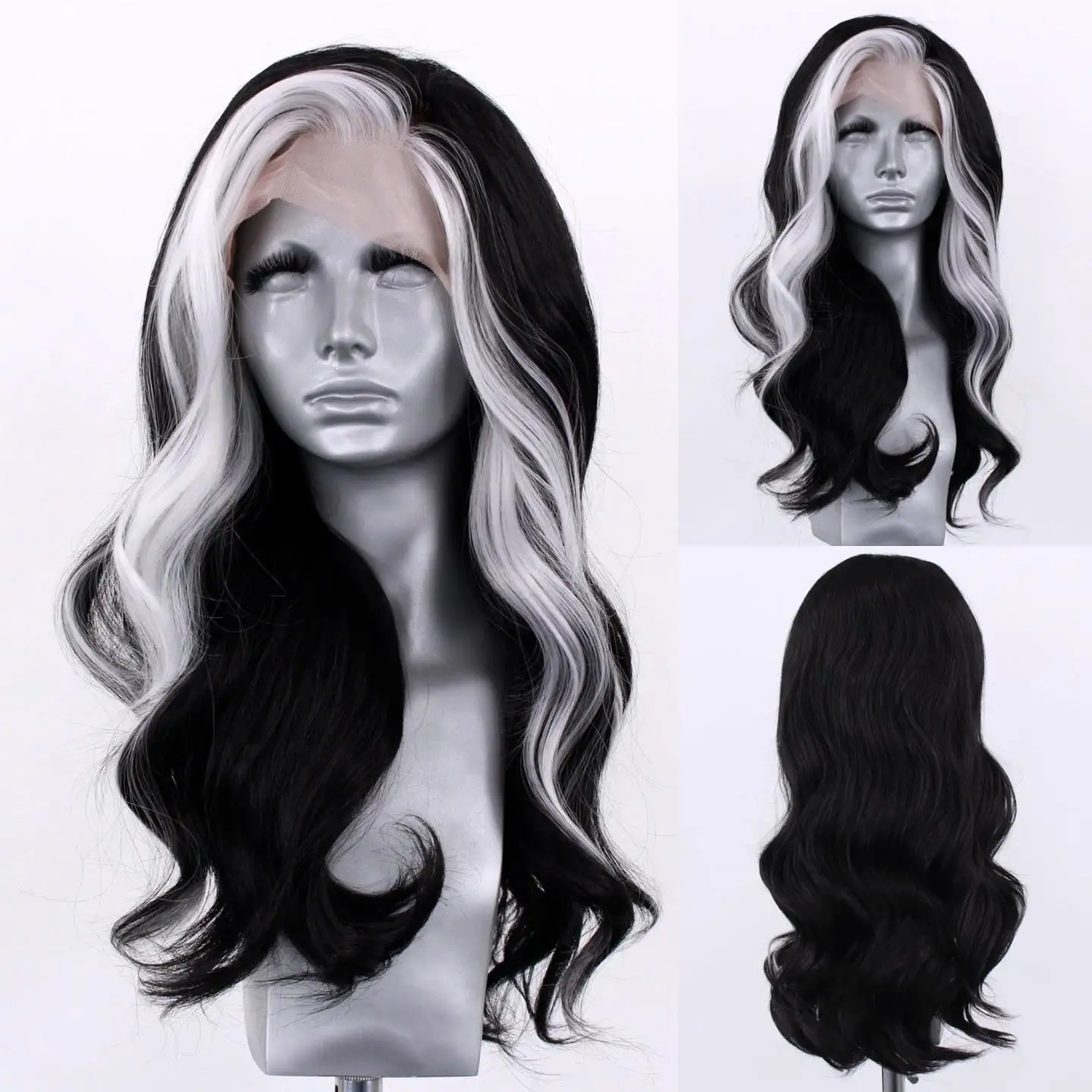 

Body Wave Highlight Blonde to Black Lace Front Synthetic Hair Wigs Ombre Colored Wavy for Women Pre Plucked Lace Frontal Wig