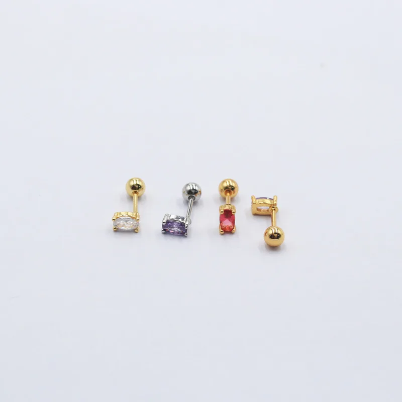

Vintage Style Stainless Steel Stud Earrings With Green Stones Slim Bar 0.8*6mm Fashion Jewerly