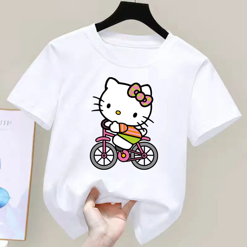 

Hello Kitty Shirt Y2k Top Women Clothes Cute Japanese Anime Kawaii Sanrio Short Sleeve T-shirt Female Couple Loose Streetwear