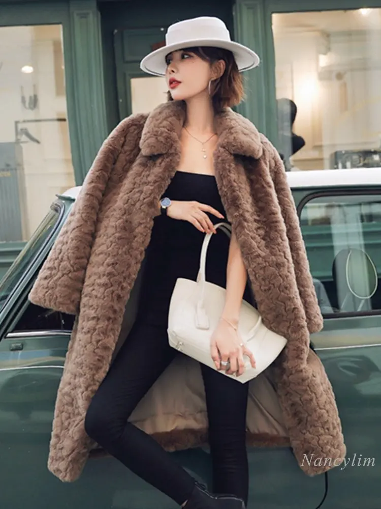 Autumn and Winter Long Fur Coat Women 2022 New Long Below The Knee Fashion Loose and Warm Pink Fur Overcoats Streetwears