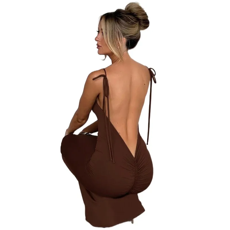 

European And American Style Summer New Women's Sexy Backless Strap Slimming Wrap Buttocks Evening Dress Dress