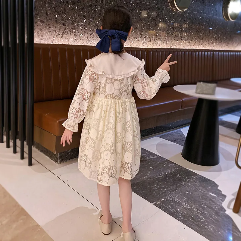

Girls Flower Shawl Princess Skirt Spring and autumn long-sleeved lace princess skirt in the big girl a-line skirt