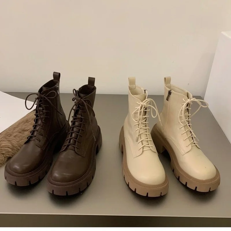 2022 New Fashion Autumn and Winter Women's Botas De Mujer Outdoor Leisure Popular Pu Leather Thick Heel Women's Motorcycle Boots