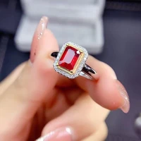 meibapj natural new burning ruby gemstone fashion rectangle ring for women real 925 sterling silver fine wedding jewelry