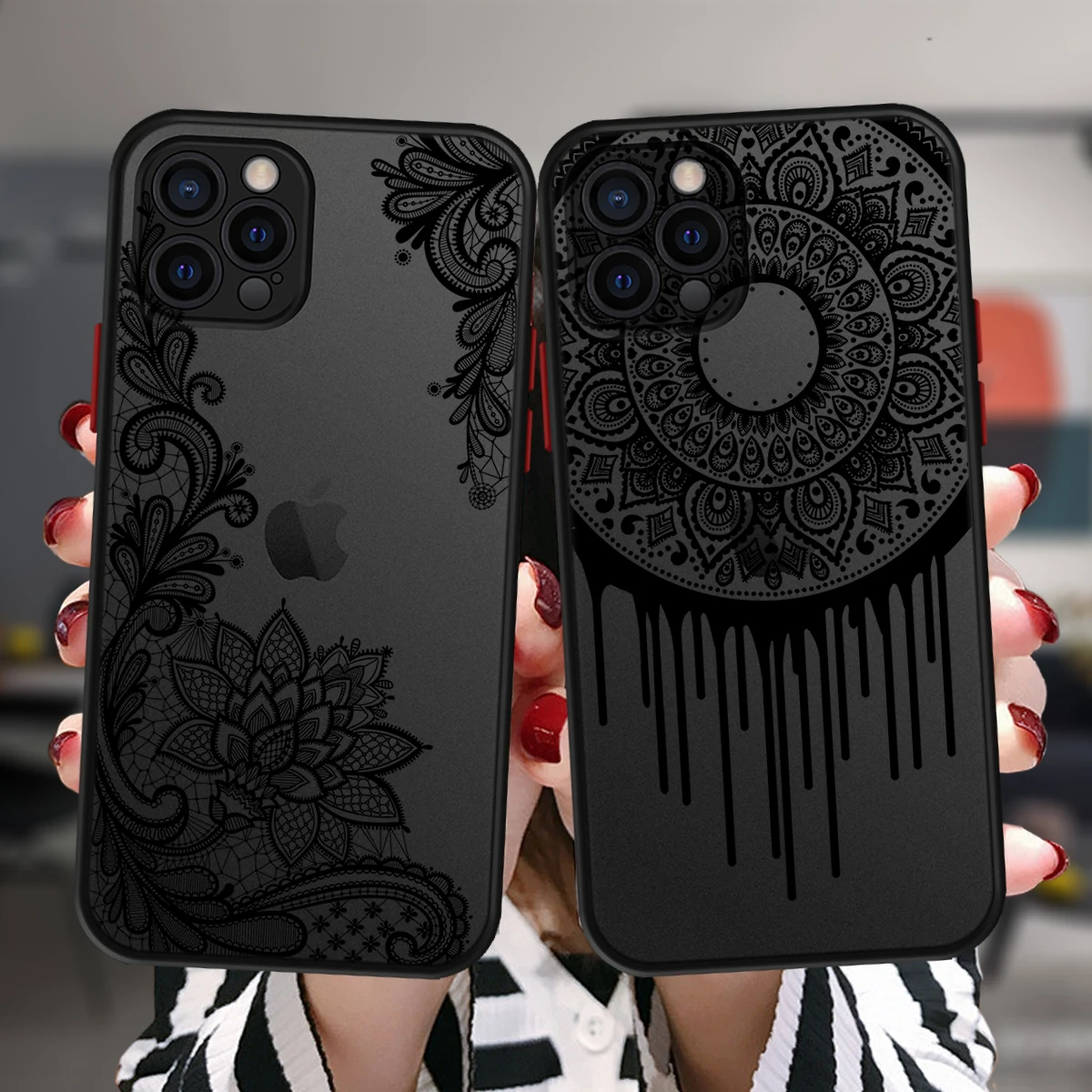 

Black Sexy Floral Vintage Lace Flower Case For iPhone 13 12 11 Pro Max X XR XS 7 8 Plus 6S Mini Soft Bumper Hard Matte Cover