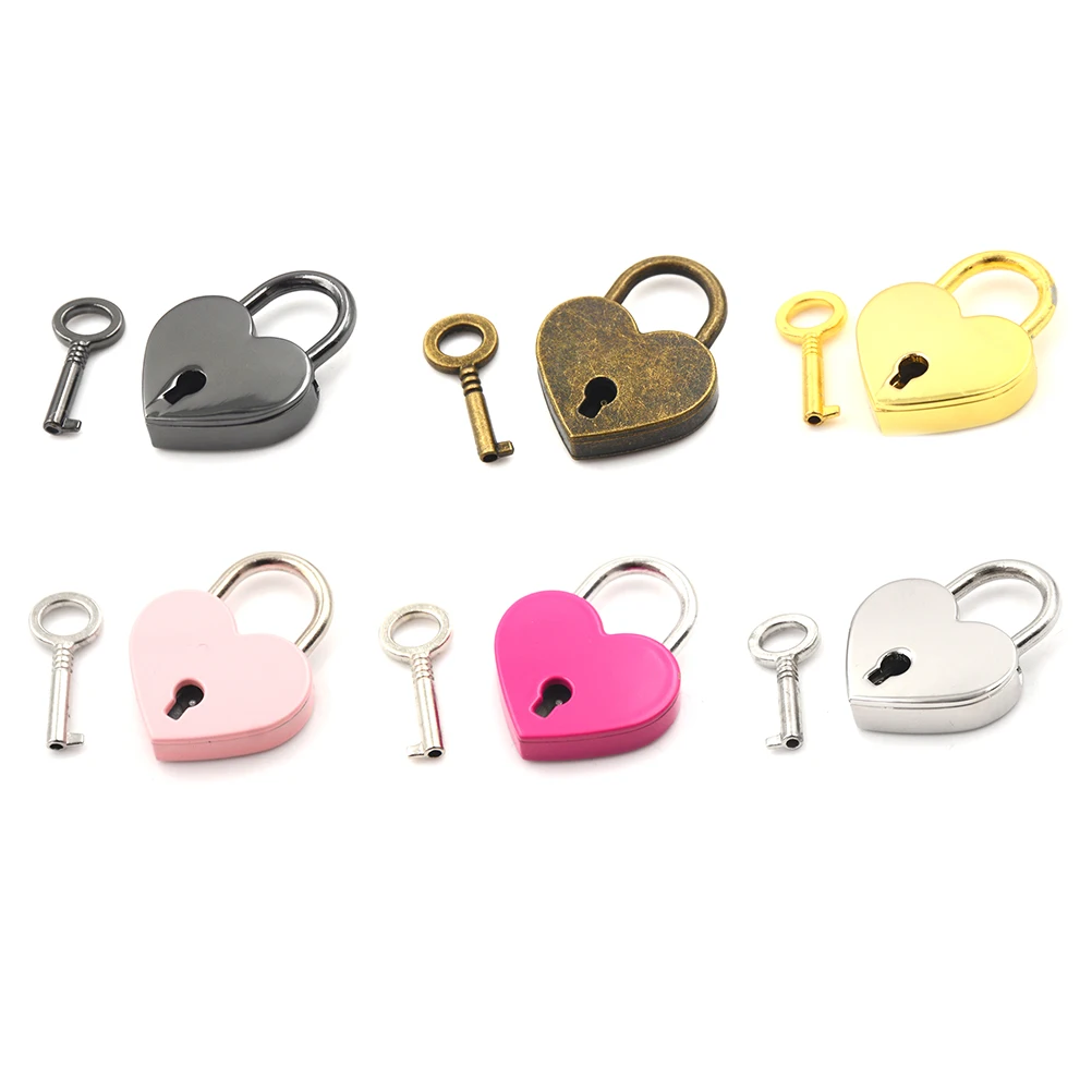 

1pc Padlock Love Heart Shape Padlock Tiny Luggage Bag Case Lock With Keys For Gift