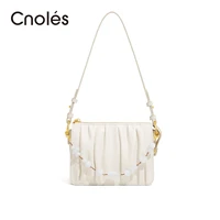 cnoles beaded women shoulder bag 2022 underarm bag split cow leather off white ladies luxury designer crossbody bags