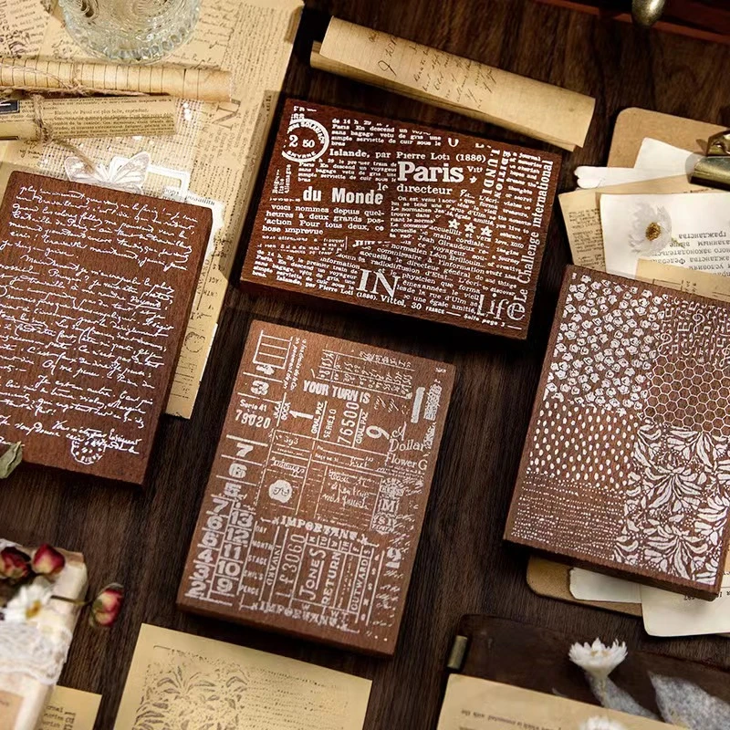 Деревянная резиновая печать с 4 узорами, английская серия ручной работы, большой штамп для оформления фотографий, декорирования, изготовления открыток, деревянная печать